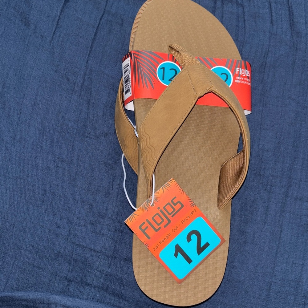 🌴Flojos Brava Men's Memory Sandals Foam Flip Flops Tan Size 12